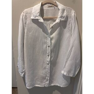 Lungo L’arno White Button-Down 100% Linen Shirt - Classic Relaxed Fit roll tab L